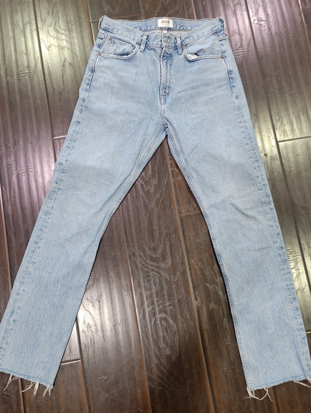 AGOLDE Jeans Cherie Hi Rise Raw Hem Straight Blue Denim 29x30 Women